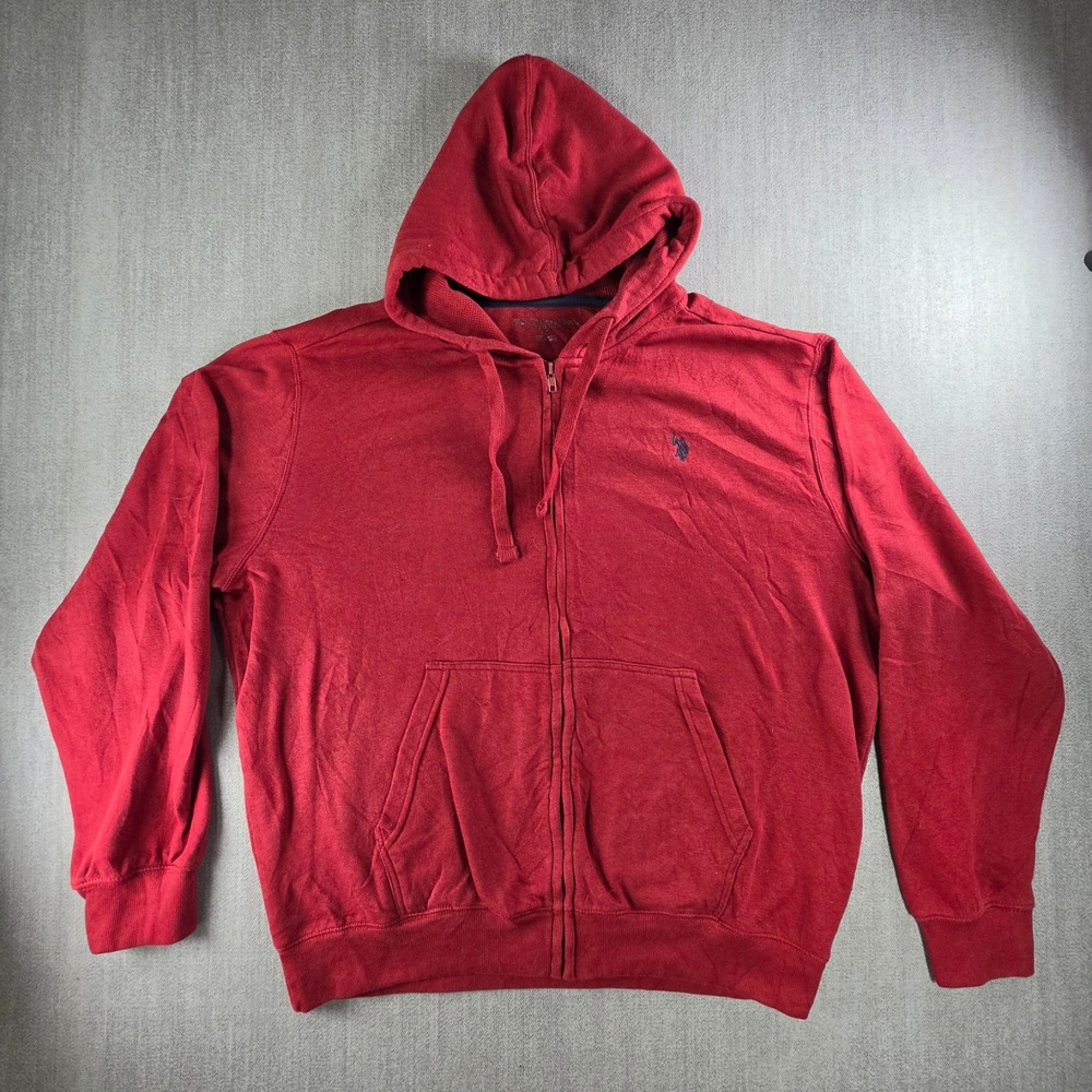 U.S. Polo Assn. Full Zip Hoodie Mens XL Red Embroidered‎ Logo Cotton Blend